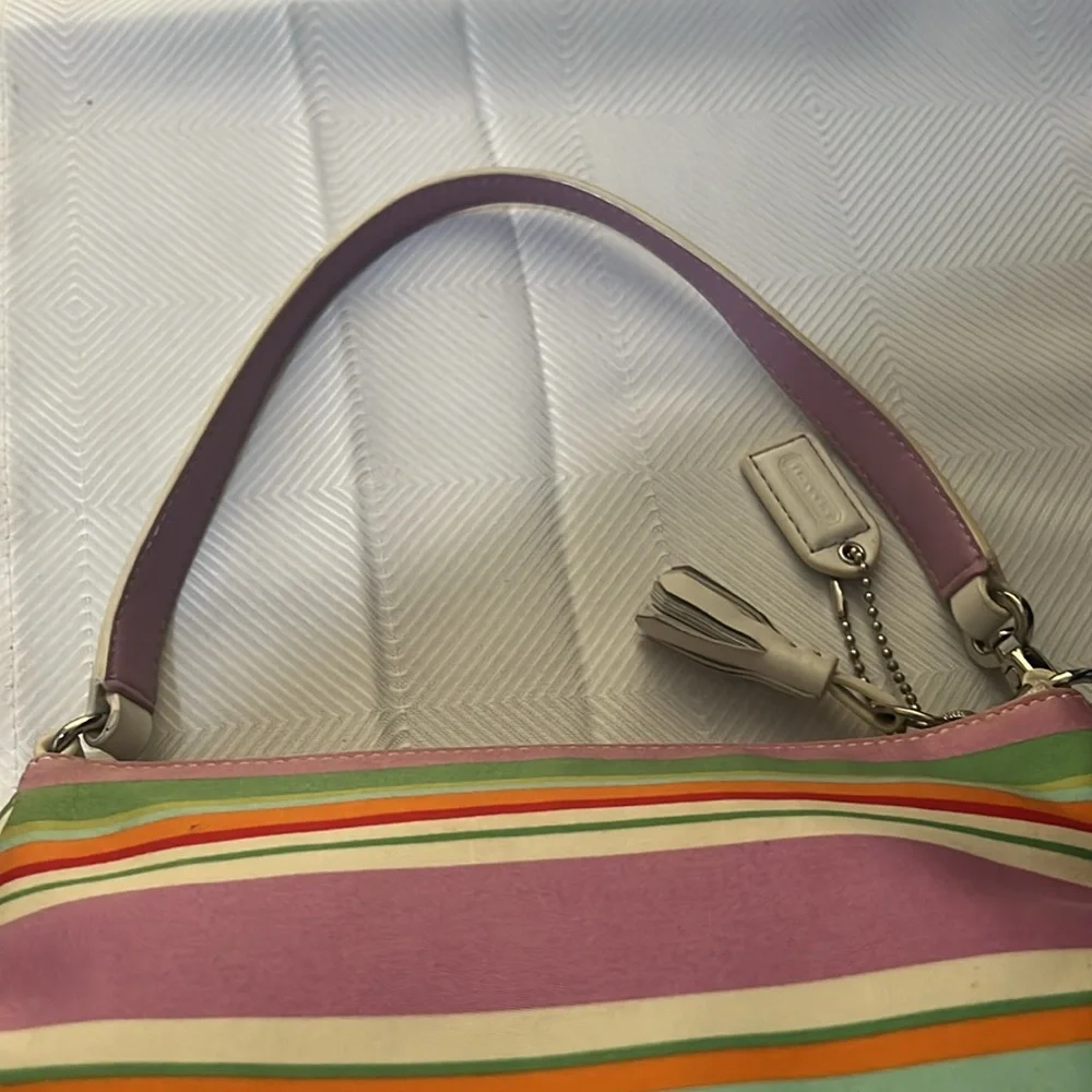 Vintage Coach Y2k Hampton Stripe Multi-Color Mini Baguette Shoulder Bag - Picture 5 of 6
